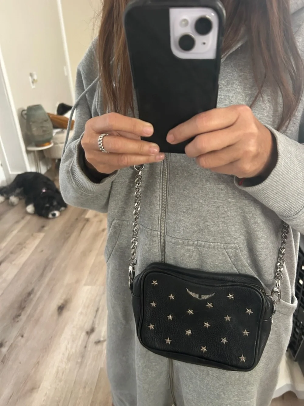 Zadig & Voltaire black & silver stars cross-body bag - Picture 8 of 9